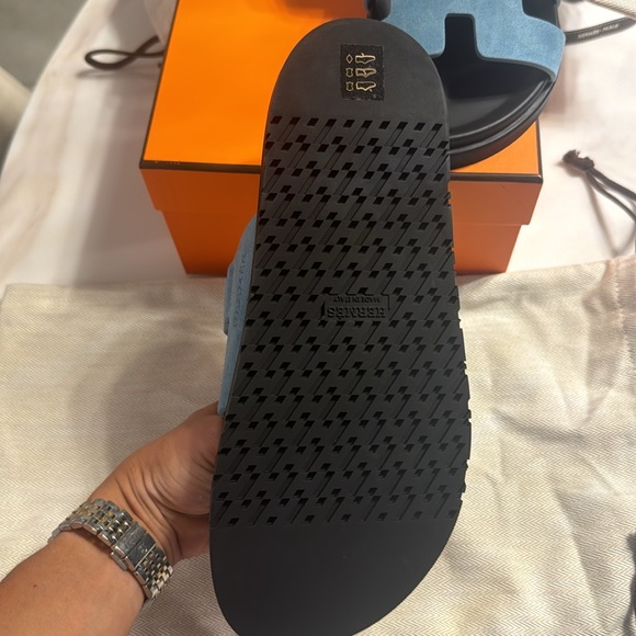 Hermes Chypre sandal blue mineral 38.5 . 100% Authentic never been worn! - Picture 3 of 8